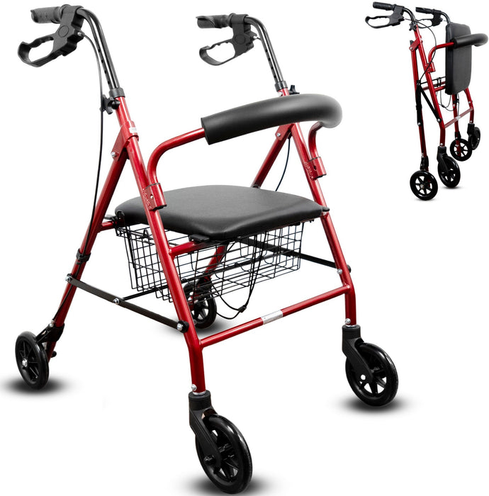 Déambulateur Rollator en Aluminium avec Freins et Siège Rembourré