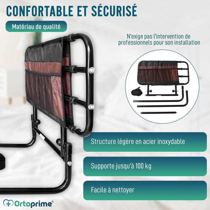 Barrière de lit extensible avec système pliable pour lit
