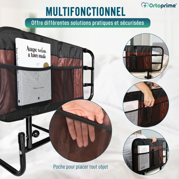 Barrière de lit extensible avec système pliable pour lit