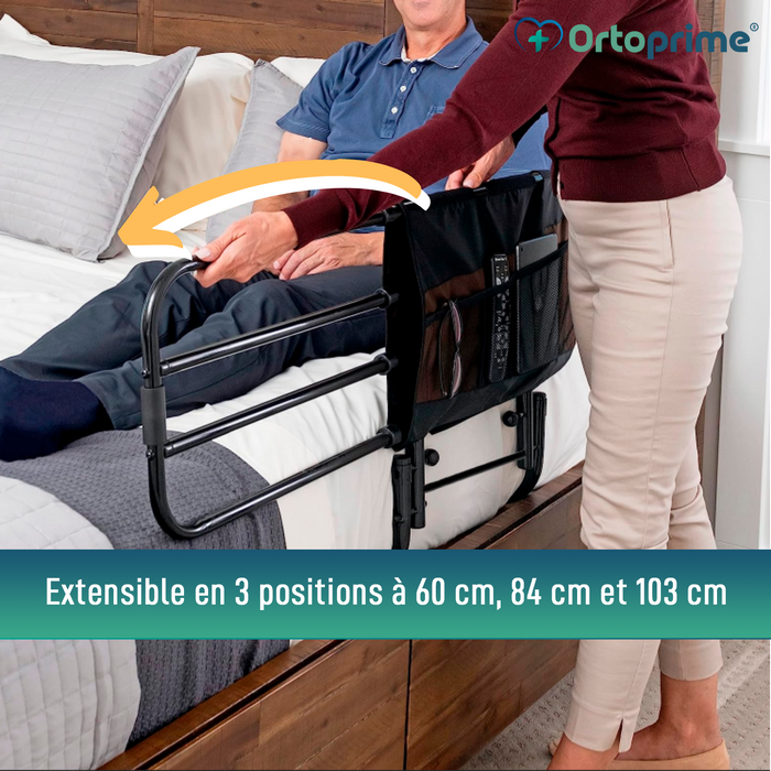 Barrière de lit extensible avec système pliable pour lit