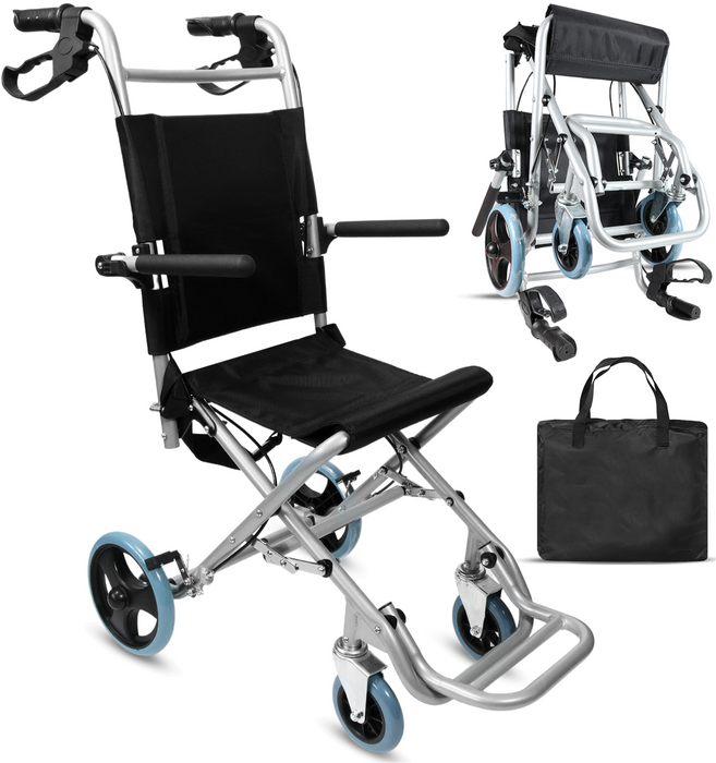 Fauteuil Roulant Étroit de Transit Pliable en Aluminium | Frein à Poignée