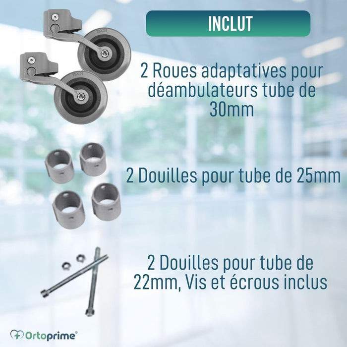 Kit x2 Roues pour Déambulateurs et Marchettes 22, 25 et 30 mm