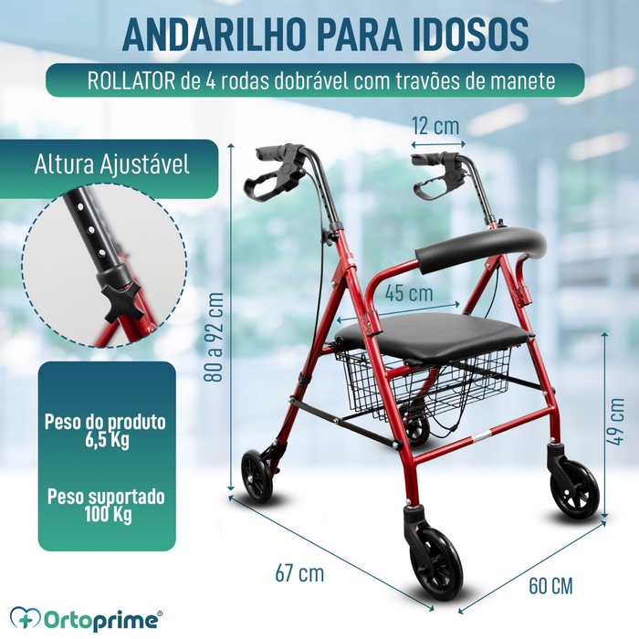 Déambulateur Rollator en Aluminium avec Freins et Siège Rembourré