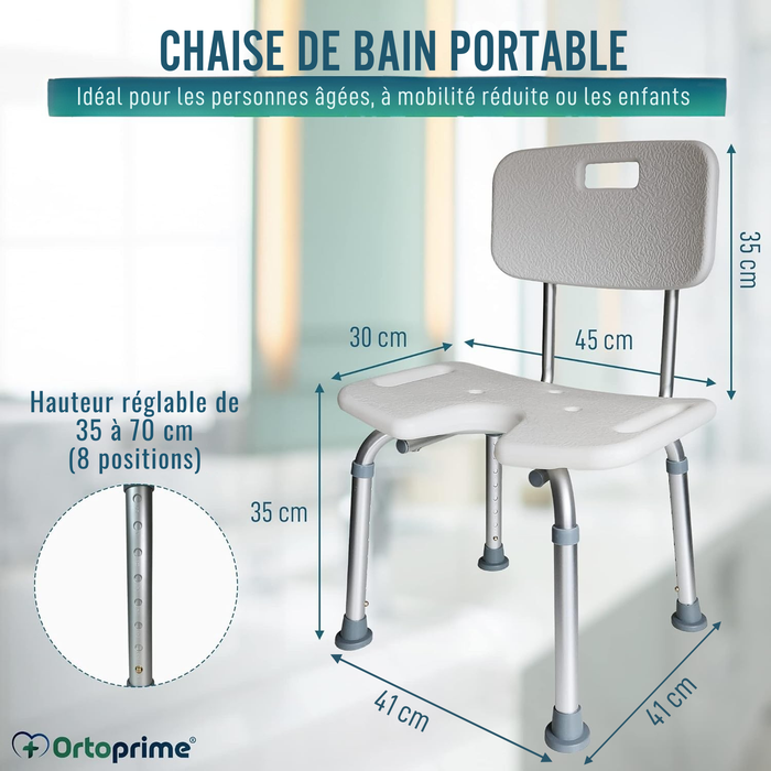 Chaise de Douche pour Personnes âgées avec Siège en U et Hauteur Réglable