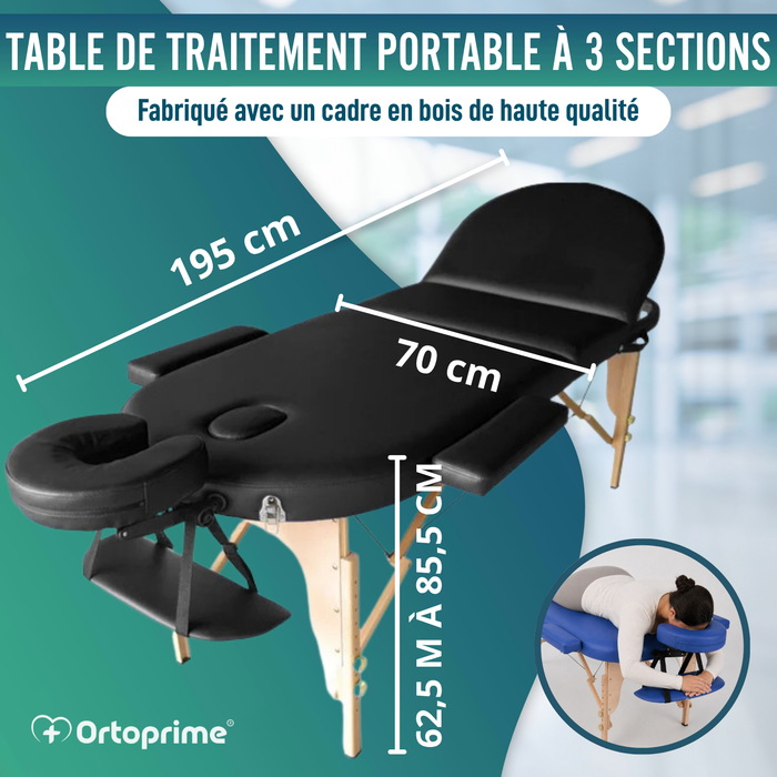 Table de Massage Professionnelle pour Kinésithérapie Pliante en Bois 3 Plans