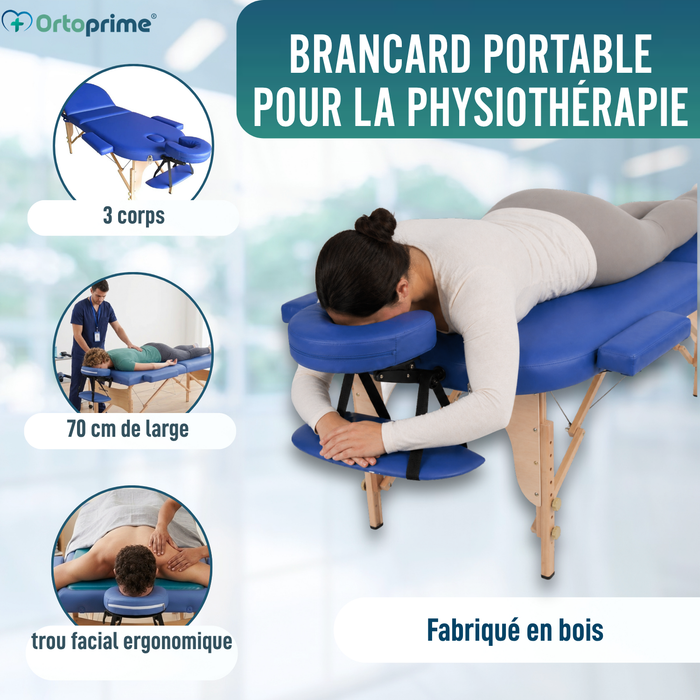Table de Massage Professionnelle pour Kinésithérapie Pliante en Bois 3 Plans