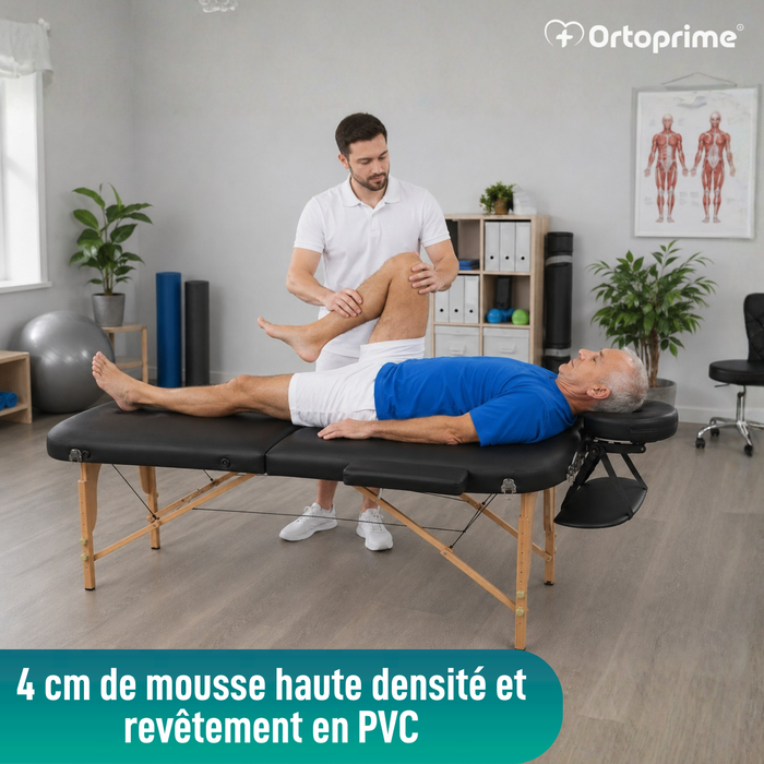 Table de Massage Professionnelle pour Kinésithérapie Pliante en Bois 3 Plans