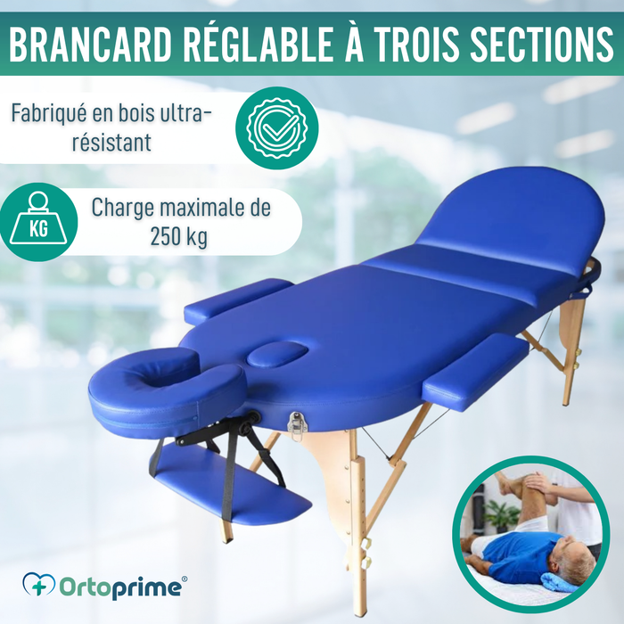 Table de Massage Professionnelle pour Kinésithérapie Pliante en Bois 3 Plans