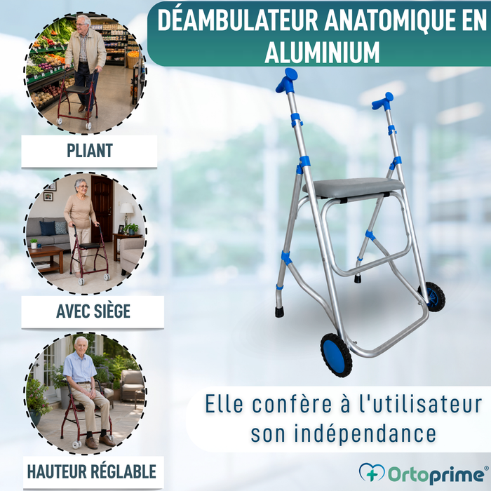 Déambulateur Réglable en Aluminium | Siège Rembourré