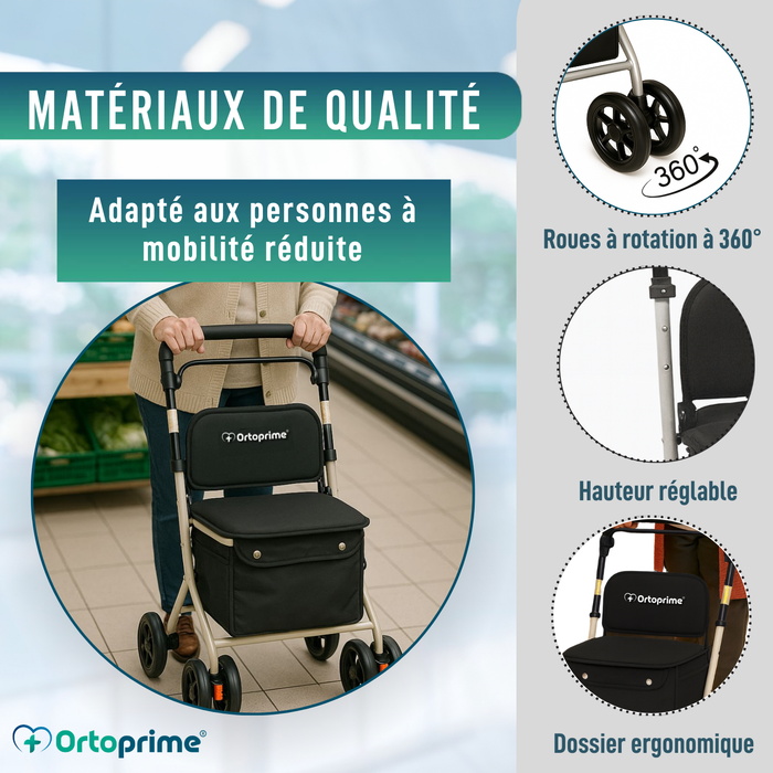 Déambulateur Rollator Pliant Adulte avec Chariot