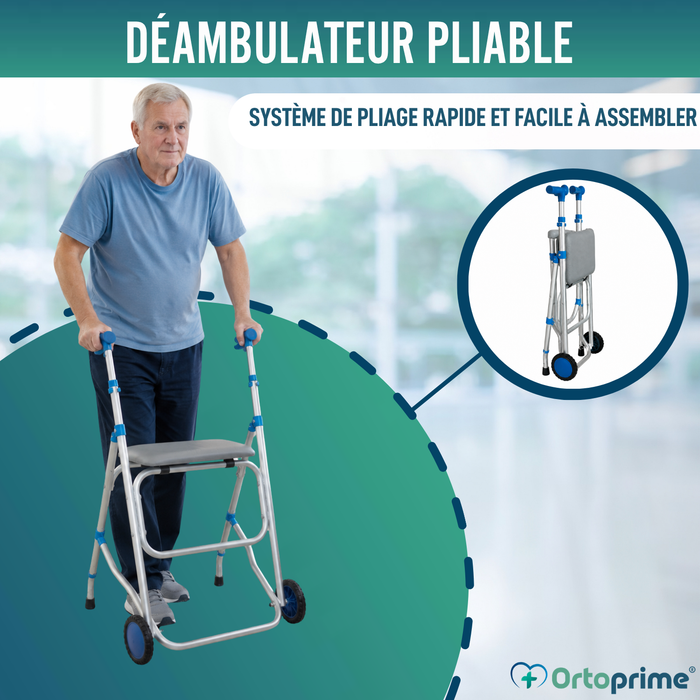 Déambulateur Pliable en Aluminium avec Siège