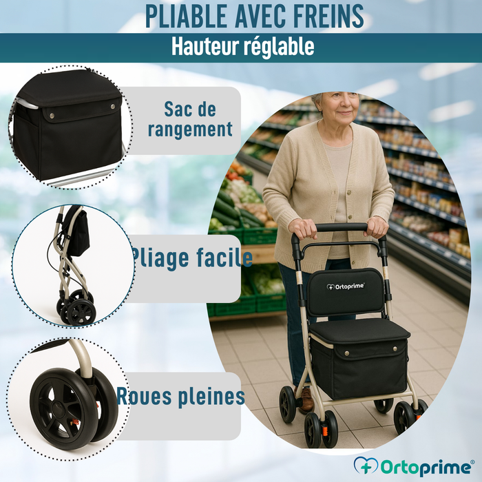 Déambulateur Rollator Pliant Adulte avec Chariot