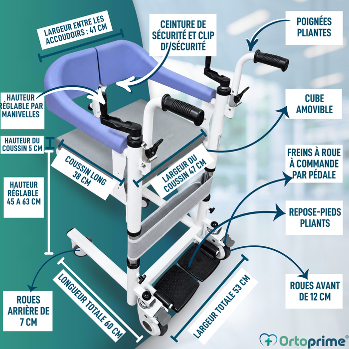 Chaise de Transfert 3 en 1 | Chaise WC Réglable