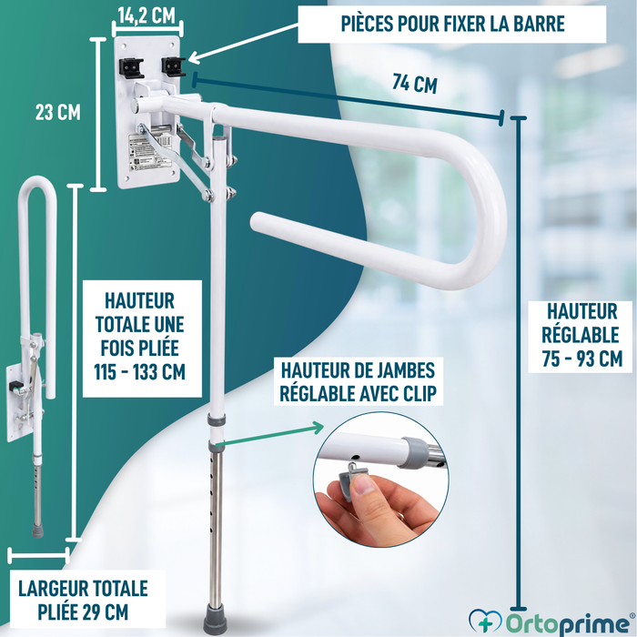 Barre de Soutien Abattable avec Pied | Salle de Bain Adaptée