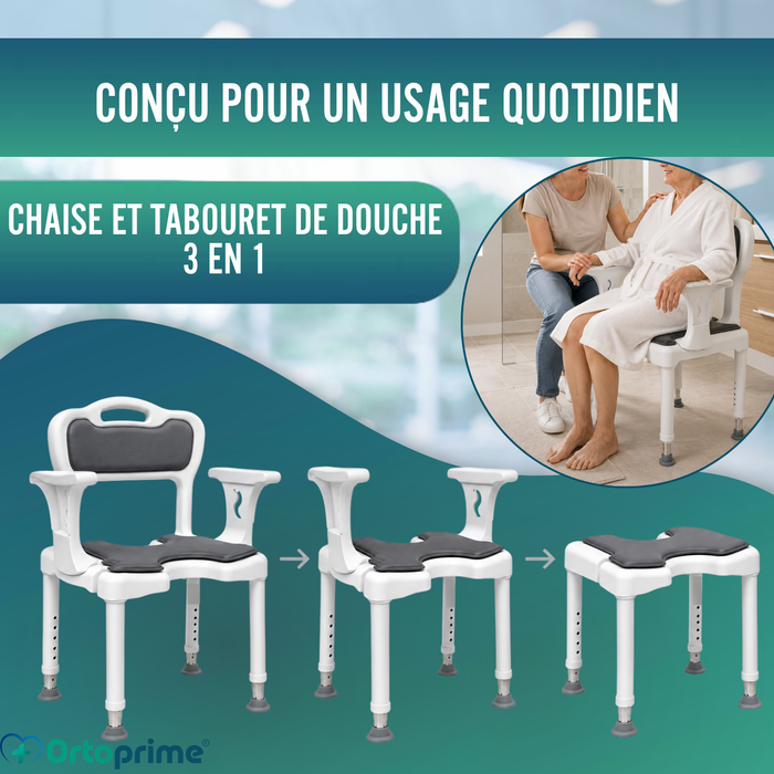 Chaise de Douche 3 en 1 en U | Tabouret Antidérapant