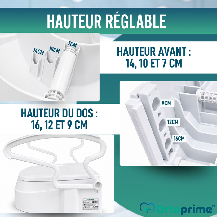 Rehausseur WC Réglable 3 Hauteurs | Siège avec Couvercle