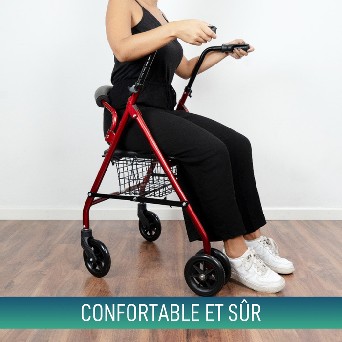 Rollator en Aluminium avec Freins de Pression et Siège Rembourré