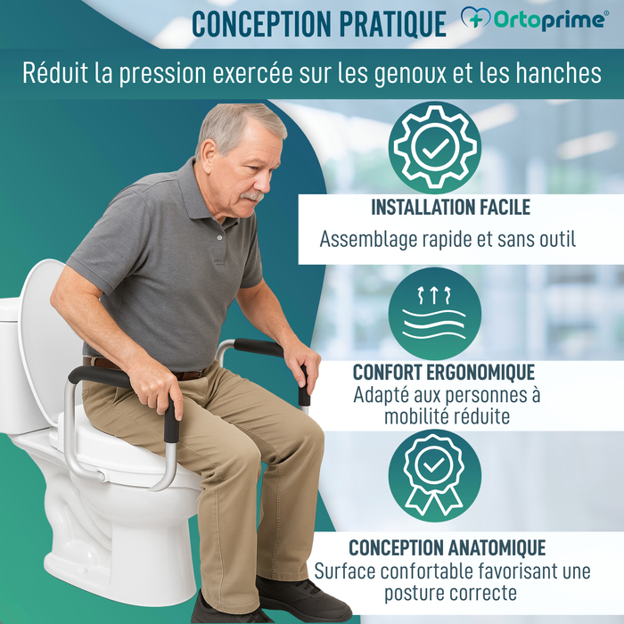 Élévateur WC 10cm avec Couvercle et Bras | Rehausseur WC