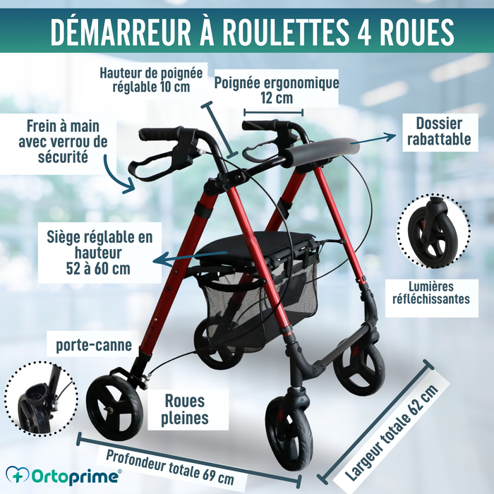 Déambulateur Rollator avec Siège Réglable et Pliable