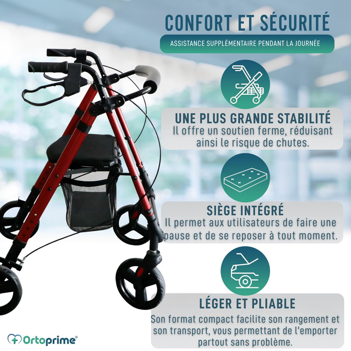 Déambulateur Rollator avec Siège Réglable et Pliable