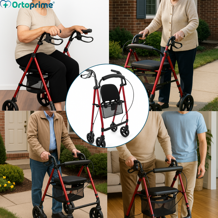 Déambulateur Rollator avec Siège Réglable et Pliable