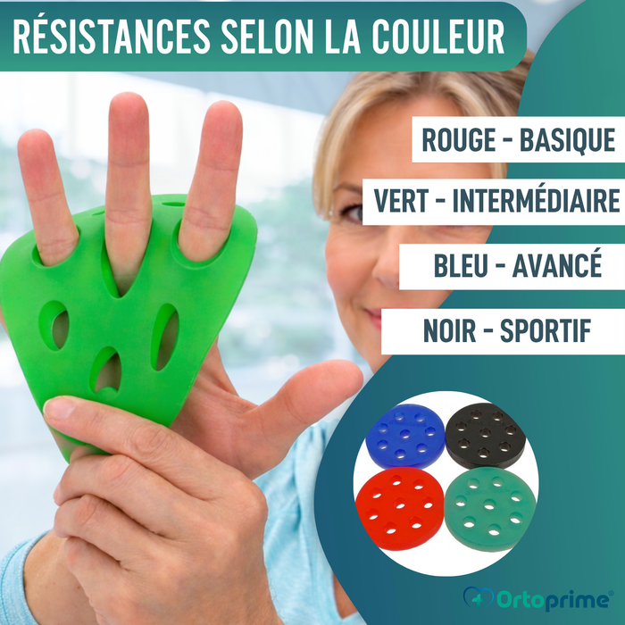 Exerciceur extenseur en silicone pour les doigts | 4 niveaux de résistance