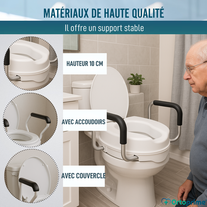 Élévateur WC 10cm avec Couvercle et Bras | Rehausseur WC
