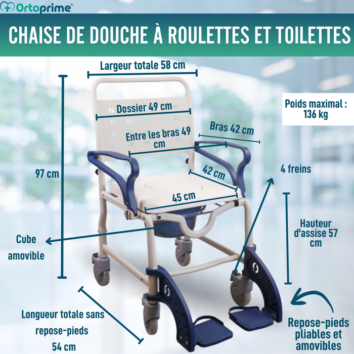 Chaise Douche WC Adultes Bras et Pieds Pliants | WC Portable