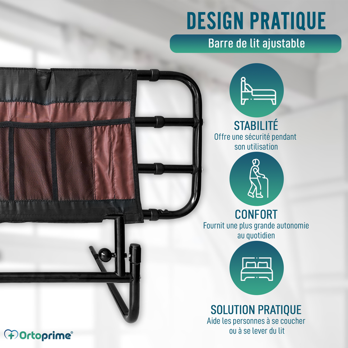 Barrière de Lit pour Adulte avec Poches et Réglable