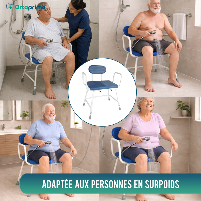 Chaise de Douche Bariatrique XXL avec Dossier et Accoudoirs