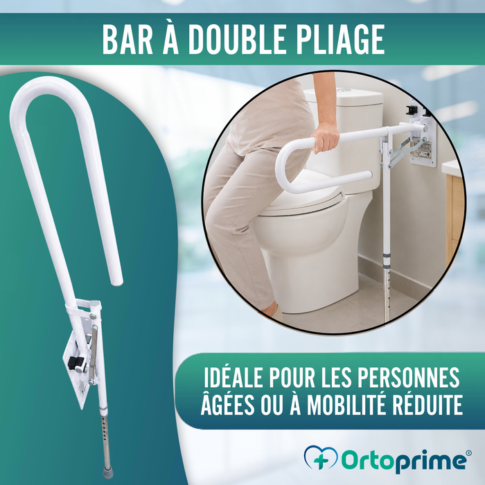 Barre d’Appui Rabattable avec Pied Réglable | Salle de Bain