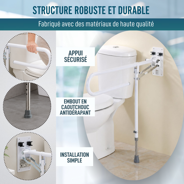 Barre d’Appui Rabattable avec Pied Réglable | Salle de Bain