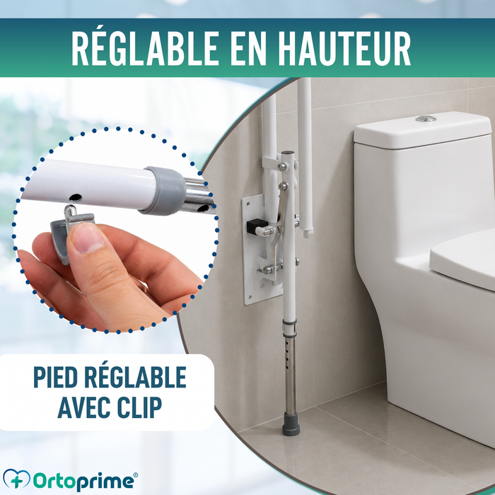 Barre d’Appui Rabattable avec Pied Réglable | Salle de Bain