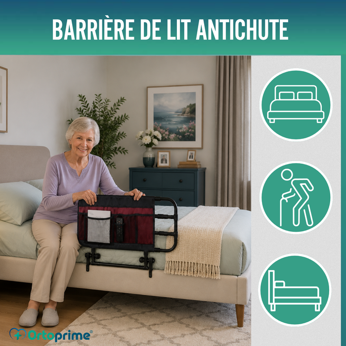 Barrière de Lit pour Adulte avec Poches et Réglable