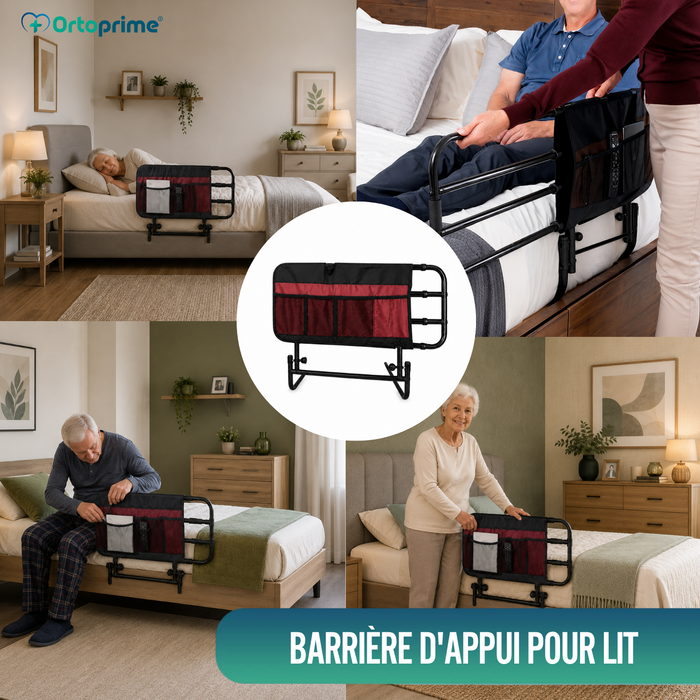 Barrière de Lit pour Adulte avec Poches et Réglable