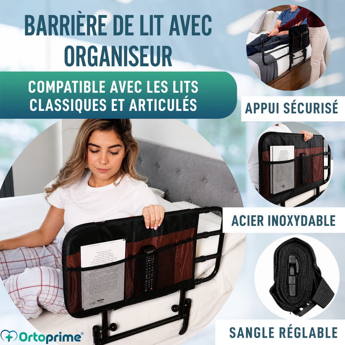 Barrière de Lit pour Adulte avec Poches et Réglable
