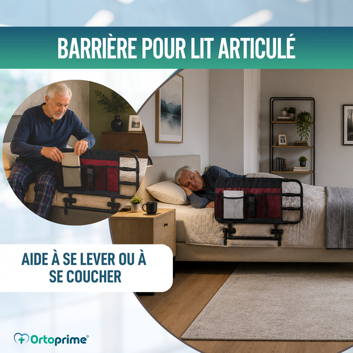 Barrière de Lit pour Adulte avec Poches et Réglable