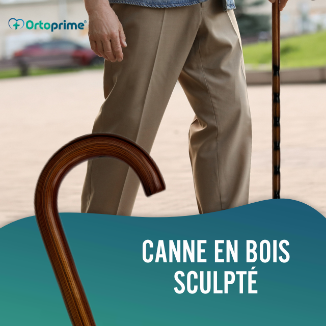 Bâton Ortopédique en Bois Sculpté pour Seniors | Poignée Courbe