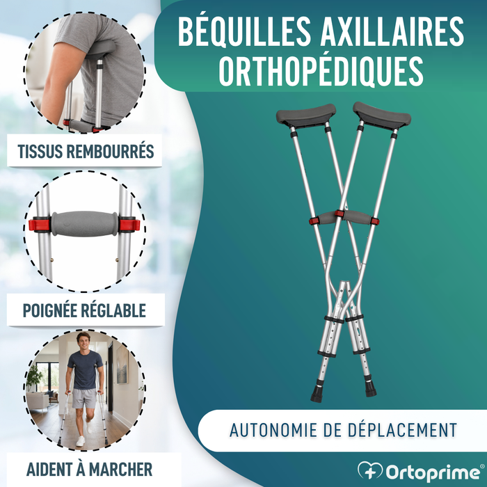 Béquilles Axillaires en Aluminium Réglables | Lot de 2