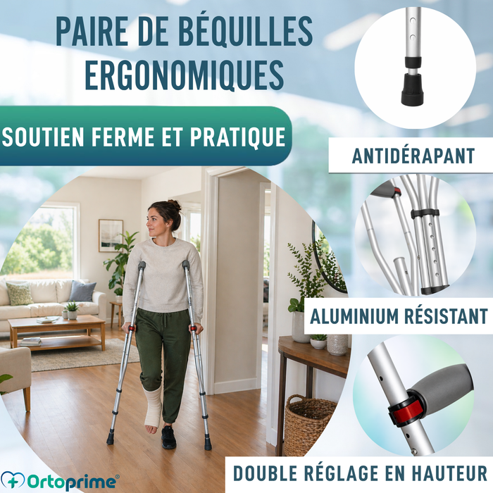 Béquilles Axillaires en Aluminium Réglables | Lot de 2
