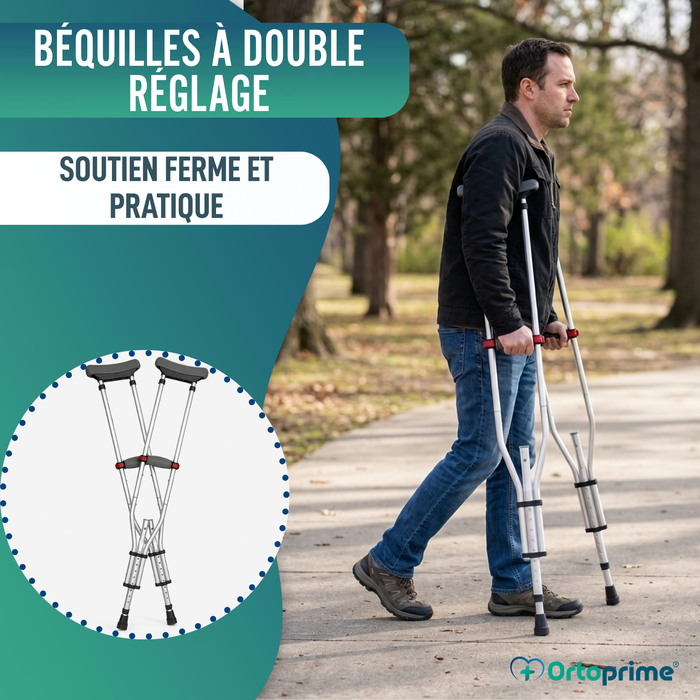 Béquilles Axillaires en Aluminium Réglables | Lot de 2