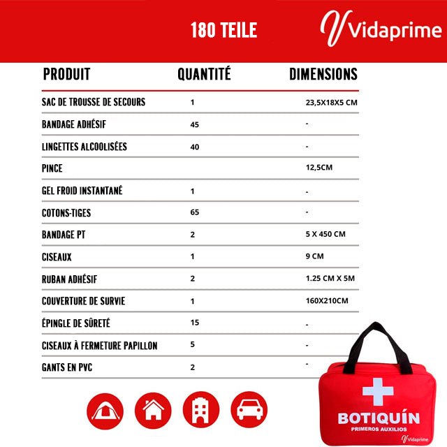 Trousse de Premiers soins Complète Professionnelle | 180 pièces