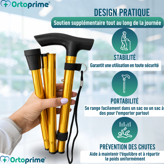 Canne Pliante Réglable et Télescopique | Dorée