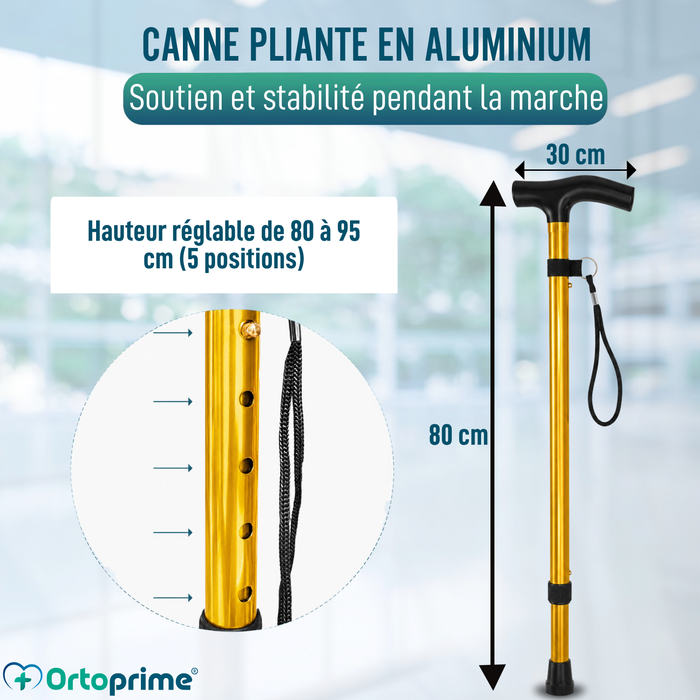 Canne Pliante Réglable et Télescopique | Dorée