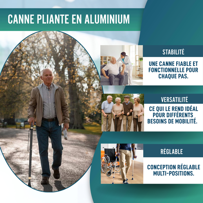 Canne Quadripode 4 Pieds Réglable | Avec Embout Convertible