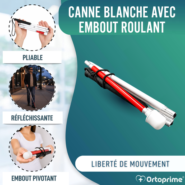 Canne Blanche Pliante en Aluminium pour Malvoyants