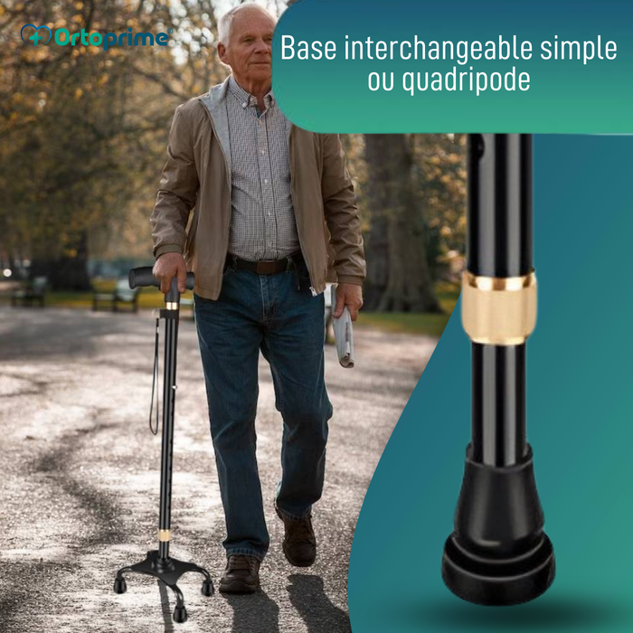 Canne Quadripode 4 Pieds Réglable | Avec Embout Convertible