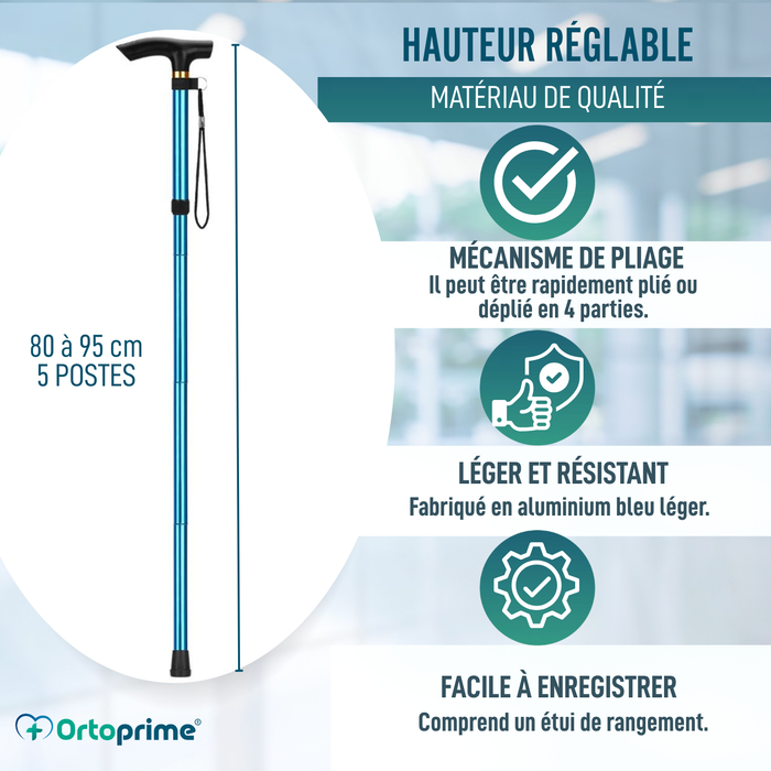 Canne Pliante et Extensible pour Marcher | Canne Bleue