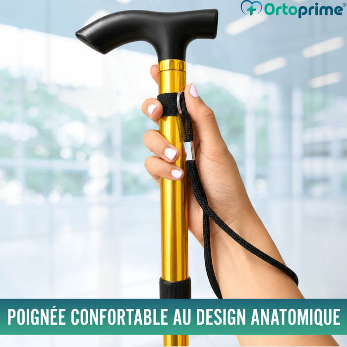 Canne Pliante Réglable et Télescopique | Dorée
