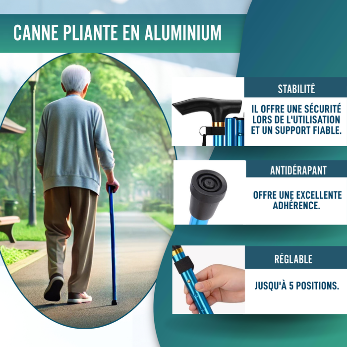 Canne Pliante et Extensible pour Marcher | Canne Bleue